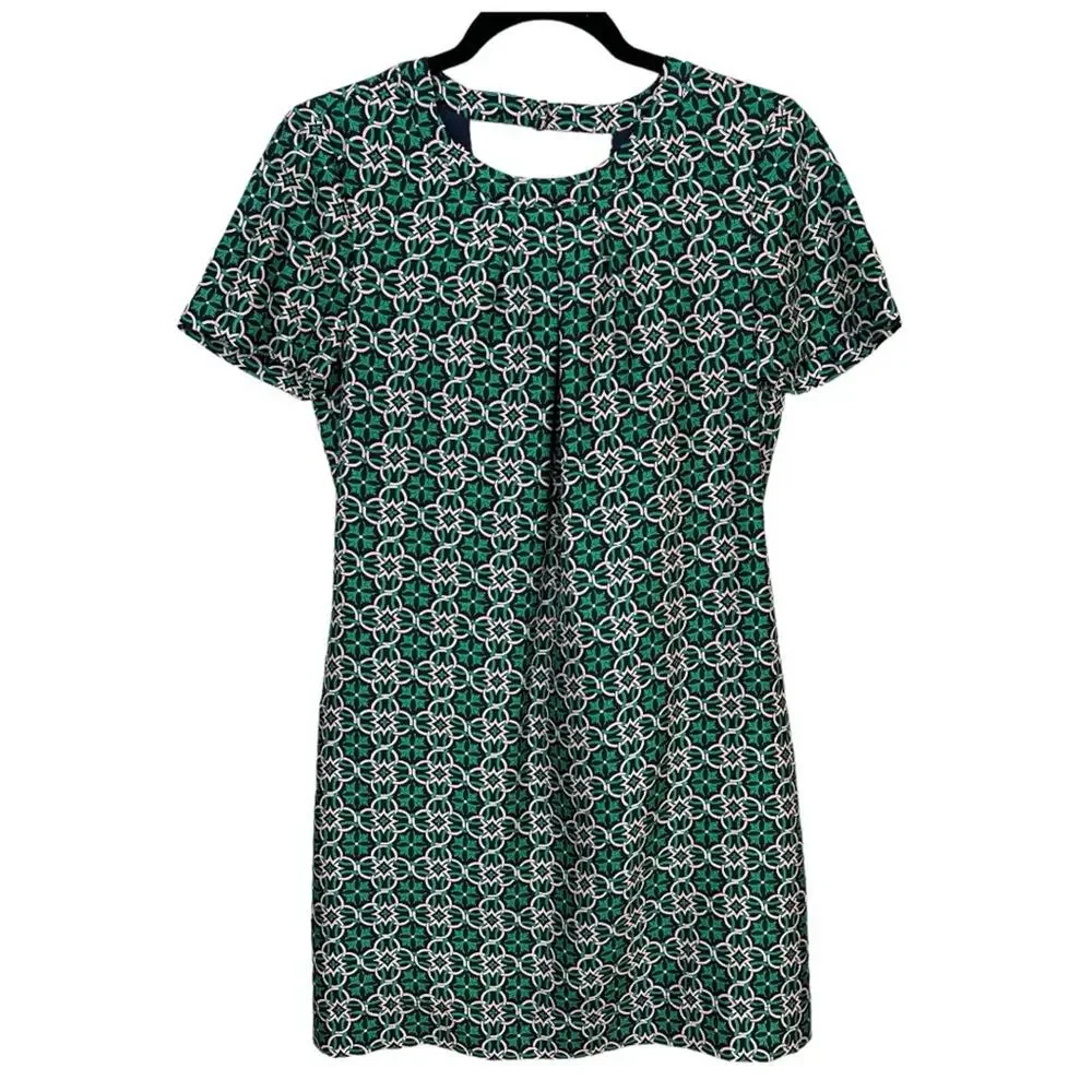 J. Crew Green Swoop Silk Dress Latticework Medallion